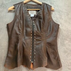Cripple Creek Womens Brown Leather Western Vest Studded Braided Zip LL20064 M